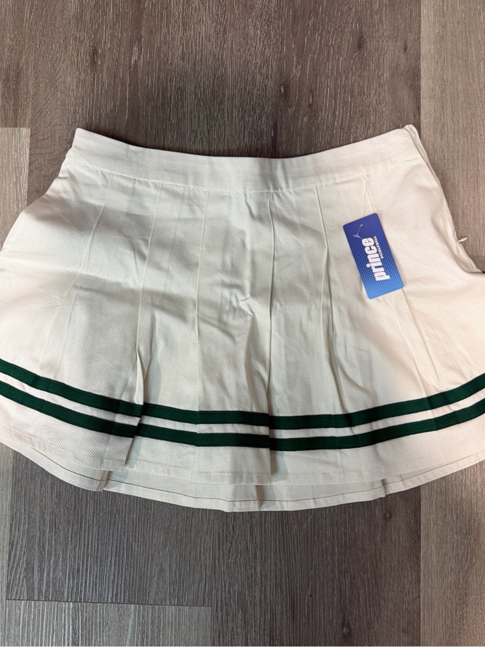 Prince Cream Pleated pickleball Tennis Skirt with Dark Green Stripes size medium